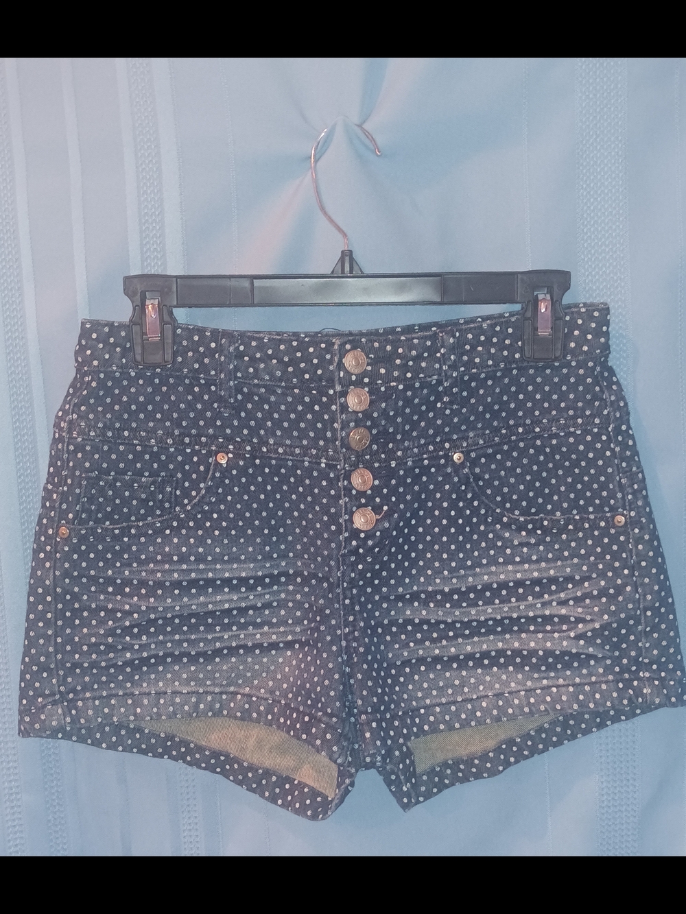Delia's Skylar High-Rise Polka Dot Denim Shorts - Navy